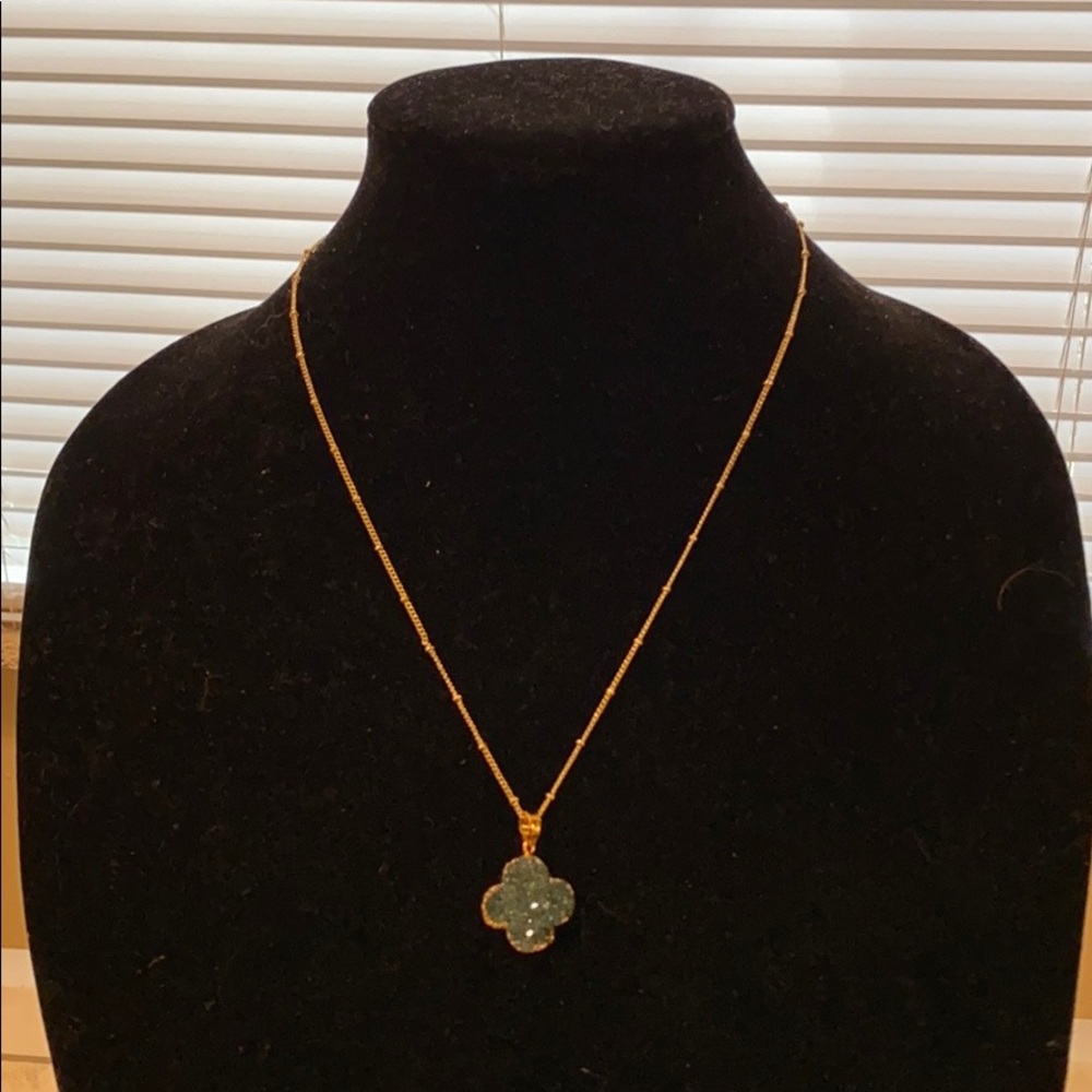 Teal druzy clover necklace